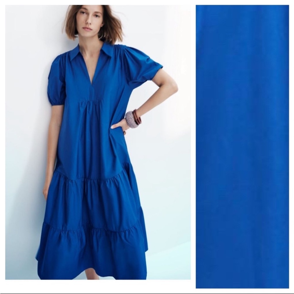 Zara Cobalt Blue 100% Cotton Tiered/Flounced Loose Midi Dress. Size L - Picture 2 of 13